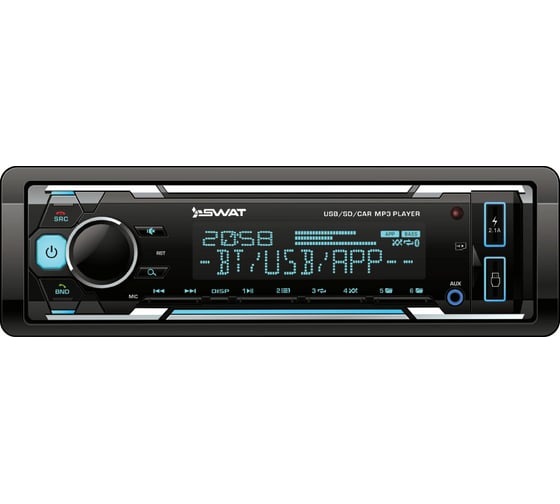 Автомобильный медиа-ресивер SWAT 1 din, 4x50 Вт, MP3, USB, SD, BT мультицветная подсветка WX-2101UB 1