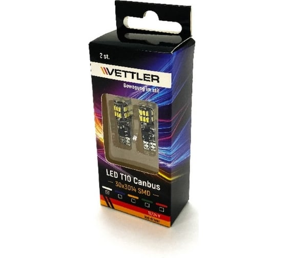 Светодиодная лампа VETTLER 12/24 V T10-30 3014 SMD белая, 2 шт. T101224301430CanbusWhite