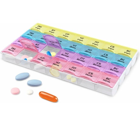 Таблетница-контейнер для лекарств и витаминов DASWERK 7 дней/4 приема, прозрачный 630845