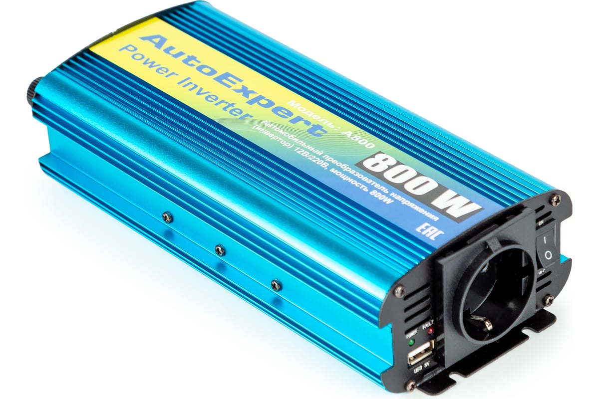 Автомобильный инвертор AutoExpert 800W, преобразователь напряжения с 12 на  220V A800