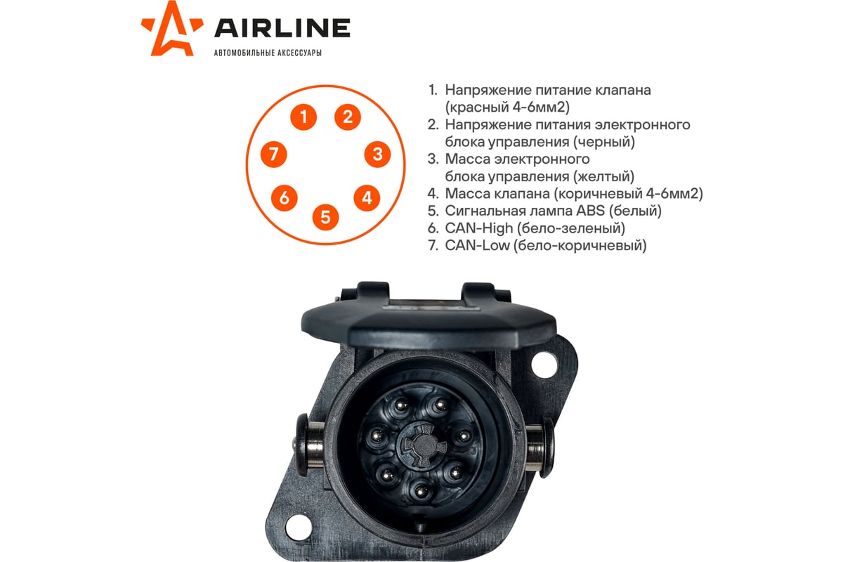 Розетка прицепа/тягача Airline 24 В, ABS/EBS, 7 контактов, пластик ATE-35 -  выгодная цена, отзывы, характеристики, фото - купить в Москве и РФ