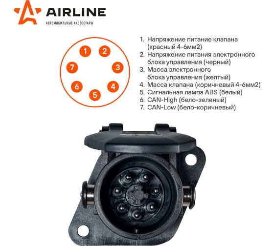 Розетка прицепа/тягача Airline 24 В, ABS/EBS, 7 контактов, пластик ATE-35