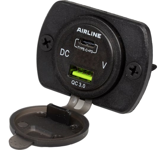 USB-розетка Airline встраиваемая, влагозащищенная, с 2 портами и вольтметром AEBJ200