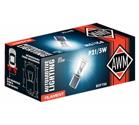 Лампа накаливания AWM P21/5W 12V 21W/5W, 10шт 410300007