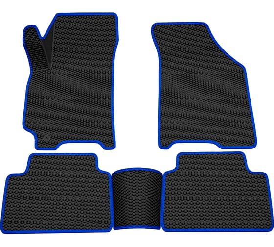 Салонные коврики REZKON 3D EVA Ромб резиновые, черные, для Chevrolet Lacetti 04-13, синий кант 9212025103 1