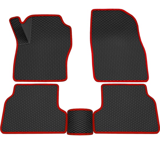 Салонные коврики REZKON 3D EVA Ромб резиновые, черные, для Ford Focus II 08-11, красный кант 9216010104 1