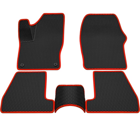 Салонные коврики REZKON 3D EVA Ромб резиновые, черные, для Ford Focus III 11-19, красный кант 9216010204 1