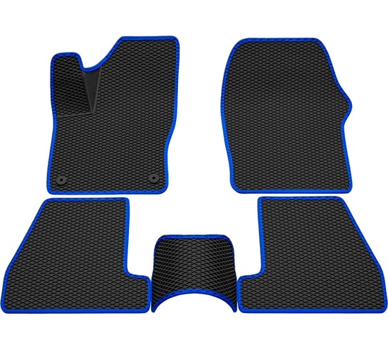 Салонные коврики REZKON 3D EVA Ромб резиновые, черные, для Ford Focus III 11-19, синий кант 9216010203 1