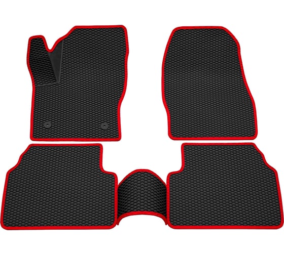 Салонные коврики REZKON 3D EVA Ромб резиновые, черные, для Ford Kuga II 12-19, красный кант 9216020104 1