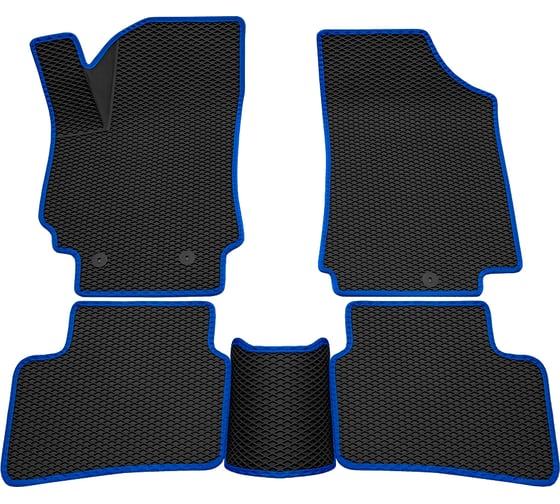 Салонные коврики REZKON 3D EVA Ромб резиновые, черные, для Ford Mondeo 07-15, синий кант 9216025103 1