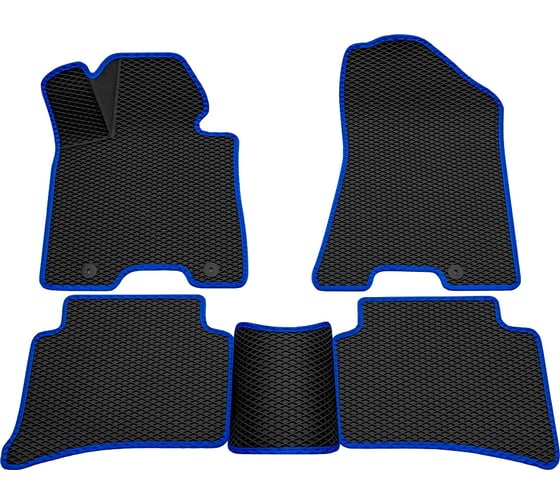 Салонные коврики REZKON 3D EVA Ромб резиновые, черные, для Hyundai Tucson 15-21, синий кант 9220060203 1