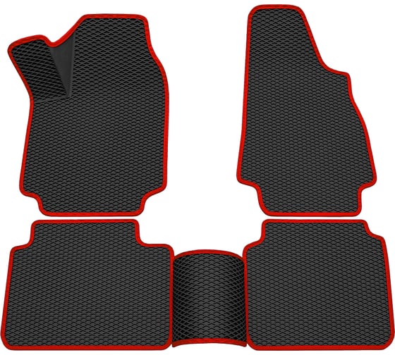 Салонные коврики REZKON 3D EVA Ромб резиновые, черные, для LADA 4х4 2121-21213-214, красный кант 9239035104 1