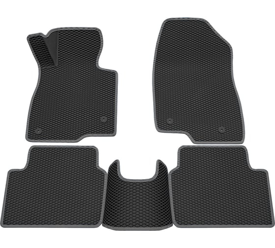 Салонные коврики REZKON 3D EVA Ромб резиновые, черные, для Mazda 3 13-19, серый кант 9223010202 1