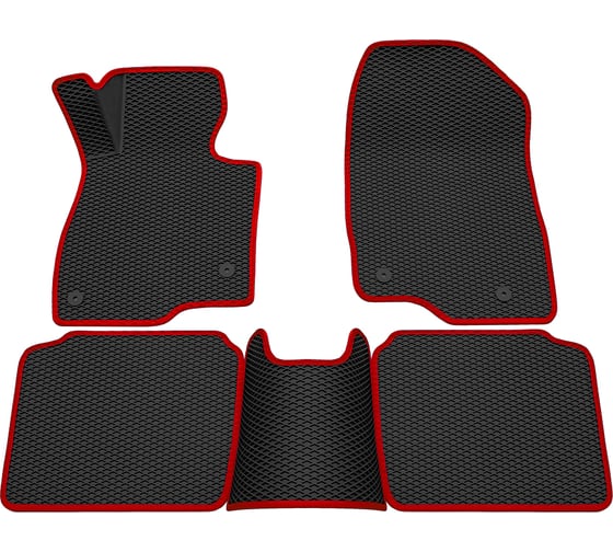 Салонные коврики REZKON 3D EVA Ромб резиновые, черные, для Mazda 6 12-18, красный кант 9223015204