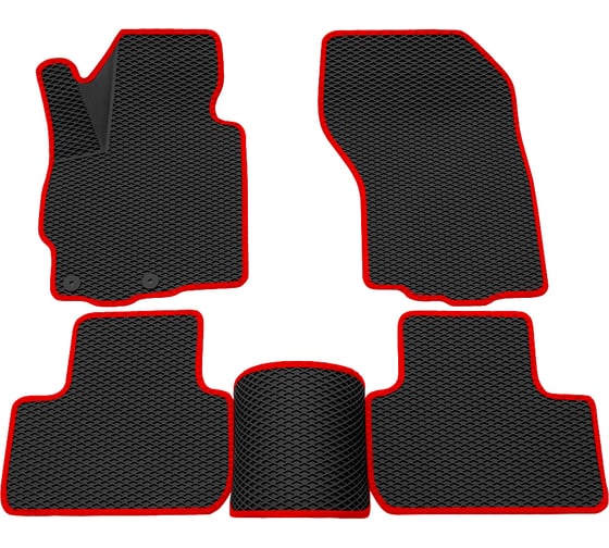 Салонные коврики REZKON 3D EVA Ромб резиновые, черные, для Mitsubishi ASX 10-Н.В., красный кант 9224005104