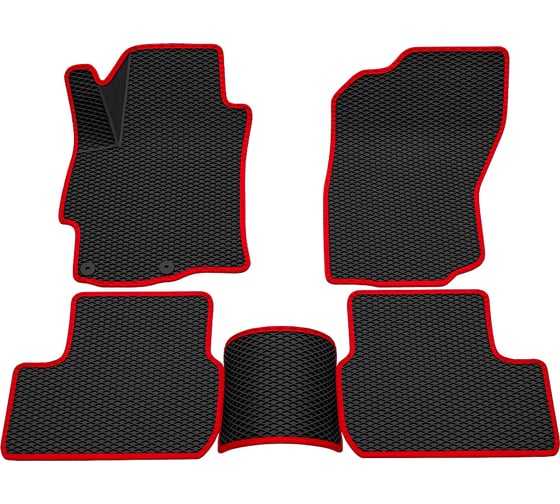 Салонные коврики REZKON 3D EVA Ромб резиновые, черные, для Mitsubishi Lancer Х 07-15, красный кант 9224010204