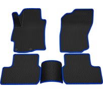 Салонные коврики REZKON 3D EVA Ромб резиновые, черные, для Mitsubishi Lancer Х 07-15, синий кант 9224010203