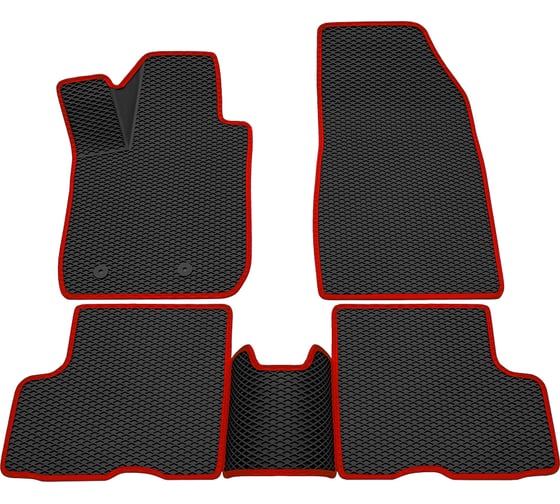 Салонные коврики REZKON 3D EVA Ромб резиновые, черные, для Renault Duster 4x4 12-21, красный кант 9229005104 1