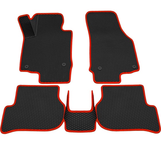Салонные коврики REZKON 3D EVA Ромб резиновые, черные, для Skoda Octavia A5 09-13, красный кант 9230010104 1