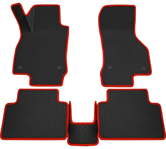 Салонные коврики REZKON 3D EVA Ромб резиновые, черные, для Skoda Octavia A7 13-20, красный кант 9230010204