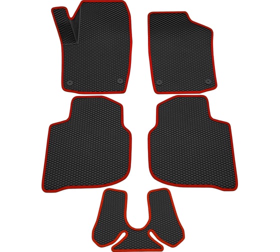 Салонные коврики REZKON 3D EVA Ромб резиновые, черные, для Skoda Rapid 14-Н.В., красный кант 9230020104 1