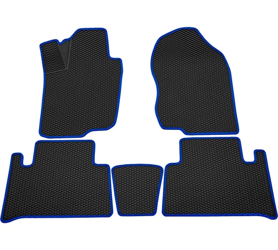 Салонные коврики REZKON 3D EVA Ромб резиновые, черные, для Toyota RAV4 06-13, синий кант 9234035103 1