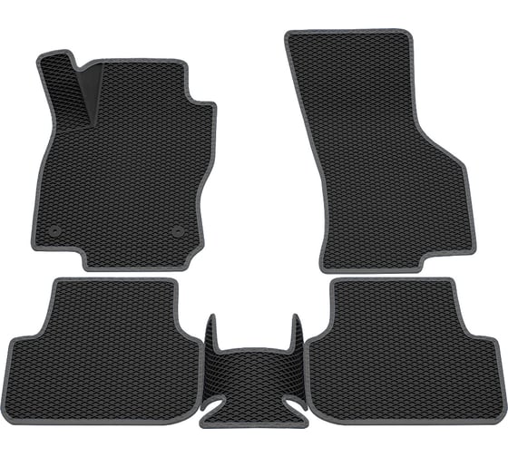 Салонные коврики REZKON 3D EVA Ромб резиновые, черные, для Volkswagen Golf VII 12-20, серый кант 9235005202 1