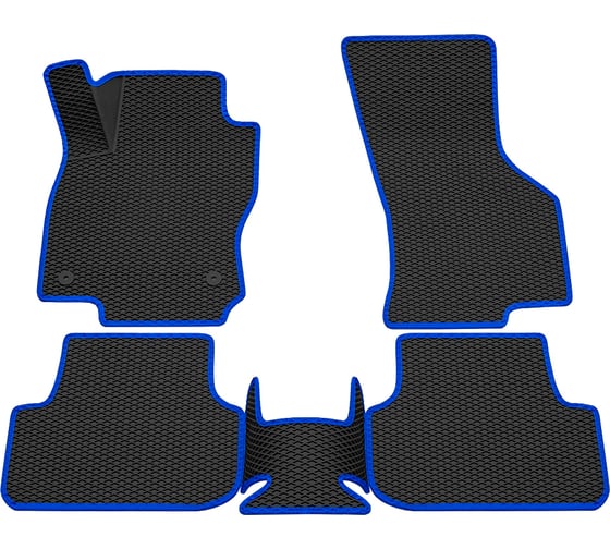 Салонные коврики REZKON 3D EVA Ромб резиновые, черные, для Volkswagen Golf VII 12-20, синий кант 9235005203 1