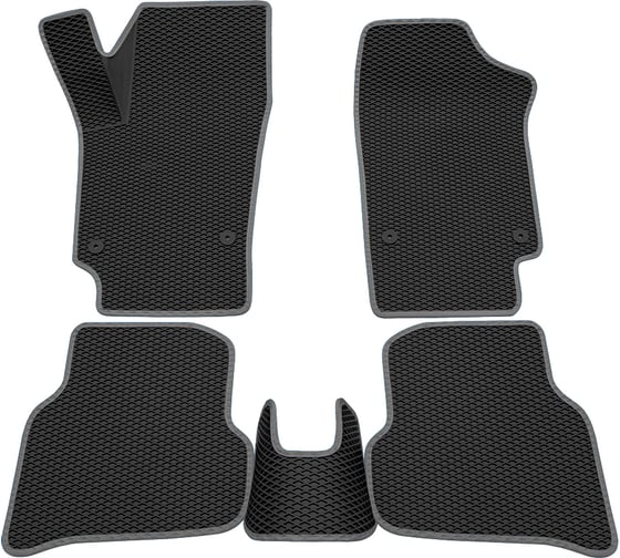 Салонные коврики REZKON 3D EVA Ромб резиновые, черные, для Volkswagen Polo 09-20, серый кант 9235020102 1