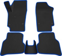 Салонные коврики REZKON 3D EVA Ромб резиновые, черные, для Volkswagen Polo 09-20, синий кант 9235020103