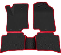 Салонные коврики REZKON 3D EVA Ромб резиновые, черные, для Kia Rio 11-17, красный кант 9221020204