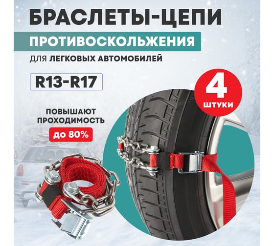 Цепи противоскольжения для легковых авто REXANT колеса 165-205 мм, 4 шт. 07-7021-1