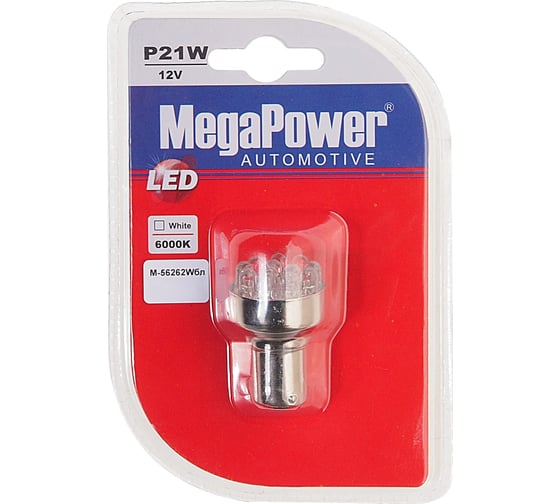 Автолампа P21W BA15s 12 LED WHITE 6000K 84лм 24V Megapower M-56262W-24