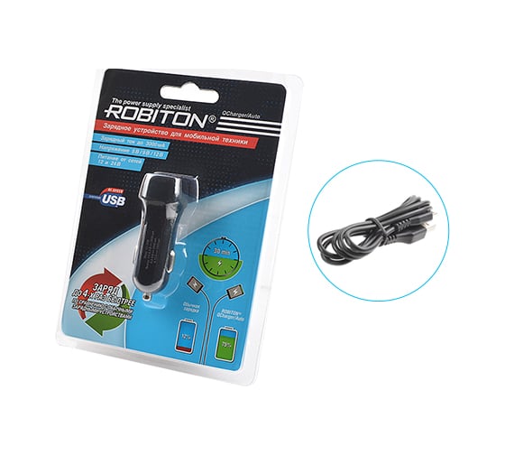 Автомобильный адаптер/блок питания Robiton QCharger/Auto 12-24V + MicroUSB, 1м 15897