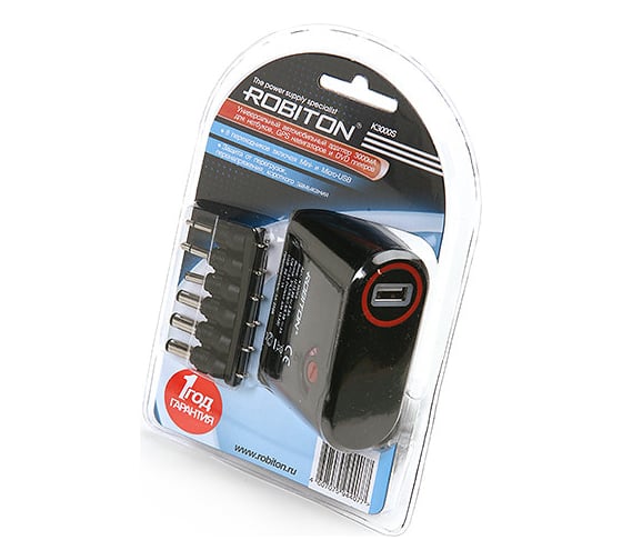 Автомобильный адаптер/блок питания Robiton K3000S 3000мА с насадками Micro- и Mini-USB 10600