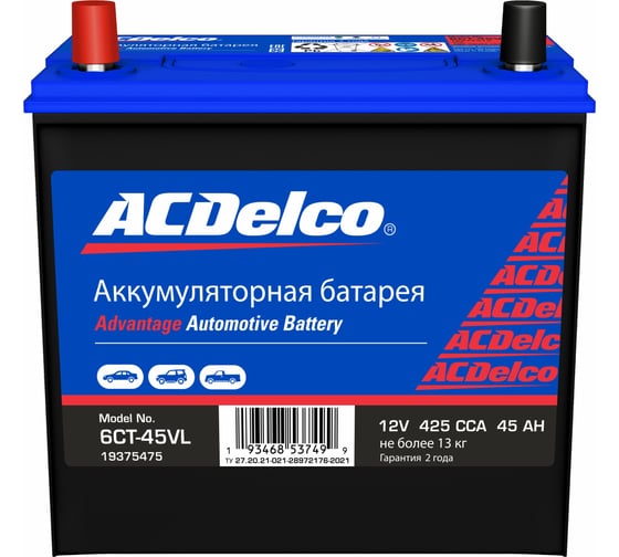 Аккумулятор ACDelco Asia 45-З-L прямая полярность 19375475 1