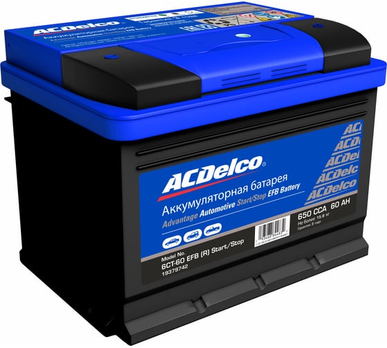 Аккумулятор ACDelco EFB Start/Stop 6СТ-60-З-R обратная полярность 19379742