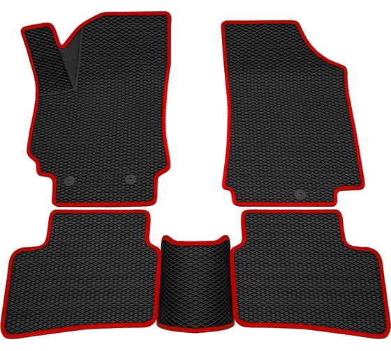 Салонные коврики REZKON 3D EVA Ромб резиновые, черные, для Nissan Almera Classiс 06-12, красный кант 9225005104