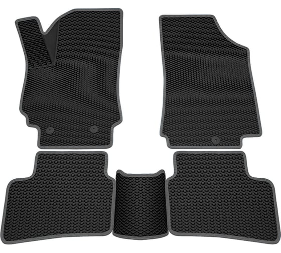 Салонные коврики REZKON 3D EVA Ромб резиновые, черные, для Renault Fluence 10-16, серый кант 9229010102 1