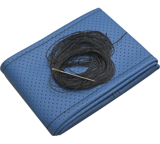 Оплетка для руля REZKON прошивная XL экокожа перфорированная синий черная нитка 8001023031 1