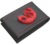 Оплетка для руля REZKON прошивная М экокожа гладкая черный красная нитка 8001011014