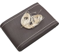 Оплетка для руля REZKON прошивная М экокожа перфорированная коричневая бежевая нитка 8001026015