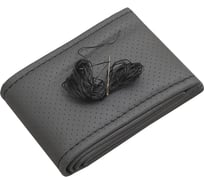 Оплетка для руля REZKON прошивная М экокожа перфорированная серый черная нитка 8001022011