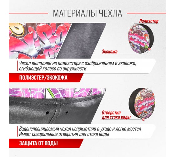 Чехол запасного колеса SKYWAY Граффити R15 диаметр 67см, экокожа/полиэстер S06301086