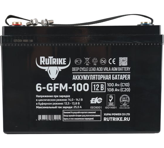 Аккумуляторная батарея 6-GFM-100 (12V 108A/H C20) Rutrike 023280
