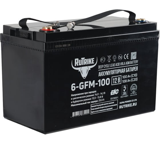Аккумуляторная батарея 6-GFM-100 (12V 108A/H C20) Rutrike 023280