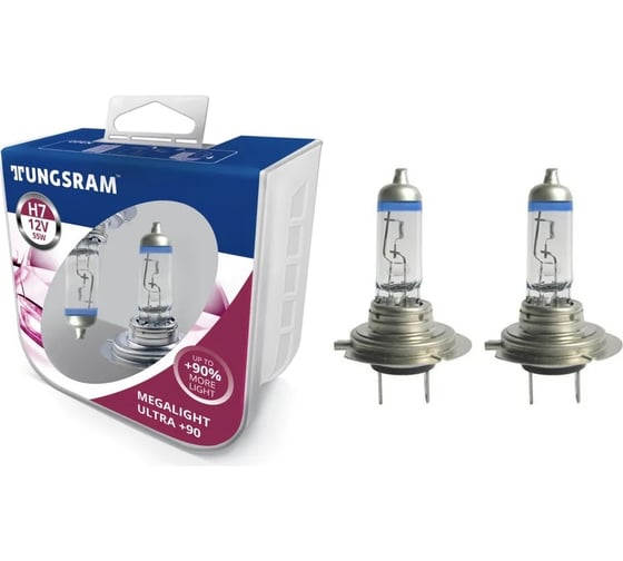 Лампы Tungsram H7 12V- 55W Megalight Ultra +90, упаковка 2 шт. 58520SXU PB2