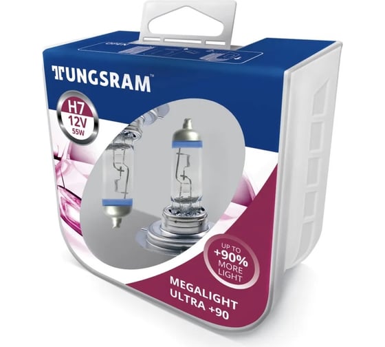 Лампы Tungsram H7 12V- 55W Megalight Ultra +90, упаковка 2 шт. 58520SXU PB2