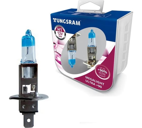 Лампы Tungsram H1 12V- 55W Megalight Ultra +90, упаковка 2 шт. 50310XU PB2 1