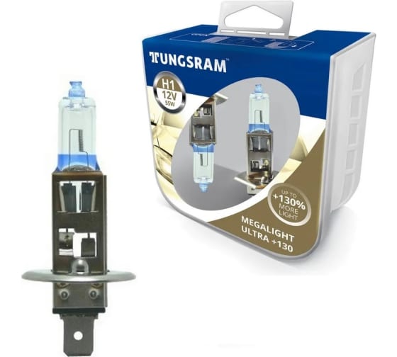 Лампы Tungsram H1 12V- 55W Megalight Ultra +130, упаковка 2 шт. 50310XNU PB2 1